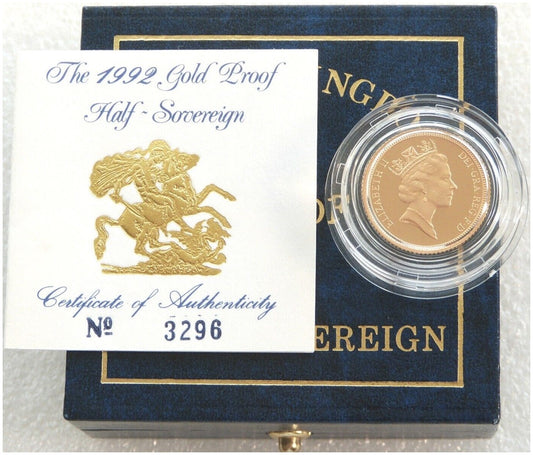 1992 St George and the Dragon Half Sovereign Gold Proof Coin Box Coa