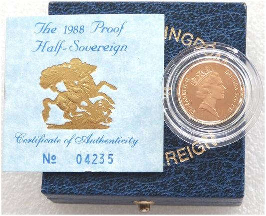 1988 St George and the Dragon Half Sovereign Gold Proof Coin Box Coa