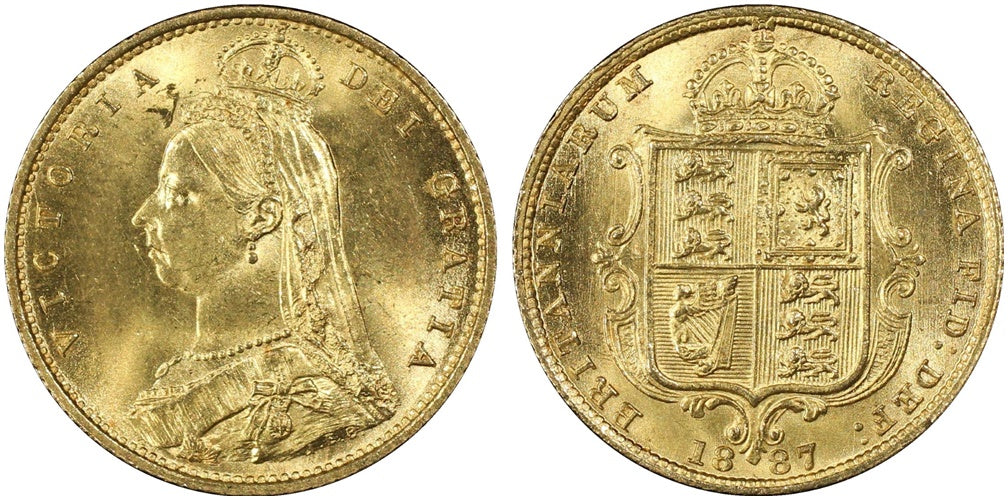 1887 Victoria Shield Half Sovereign Gold Coin PCGS MS65+