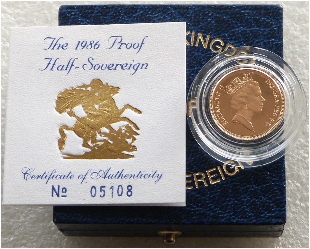 1986 St George and the Dragon Half Sovereign Gold Proof Coin Box Coa