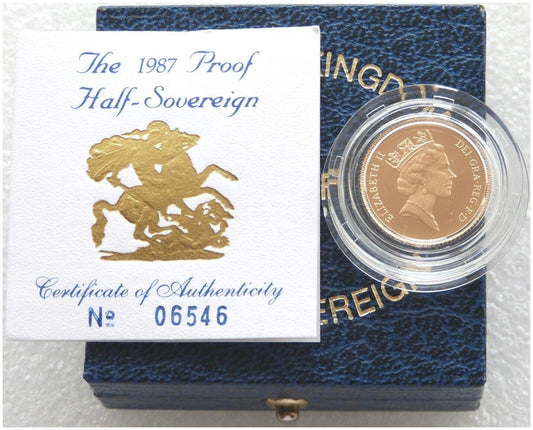 1987 St George and the Dragon Half Sovereign Gold Proof Coin Box Coa