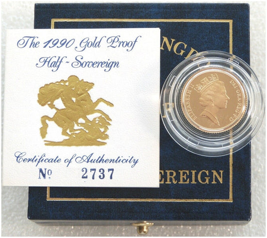1990 St George and the Dragon Half Sovereign Gold Proof Coin Box Coa