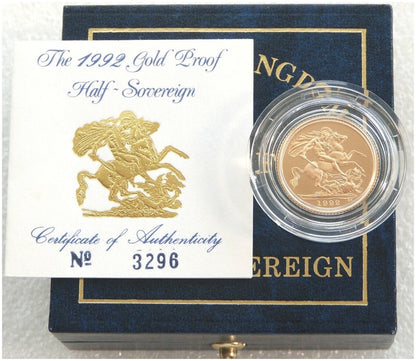 1992 St George and the Dragon Half Sovereign Gold Proof Coin Box Coa