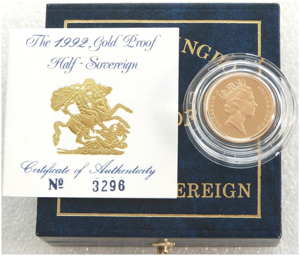1992 St George and the Dragon Half Sovereign Gold Proof Coin Box Coa