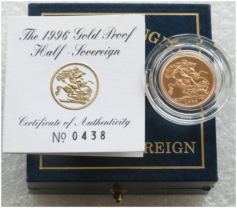 1996 St George and the Dragon Half Sovereign Gold Proof Coin Box Coa