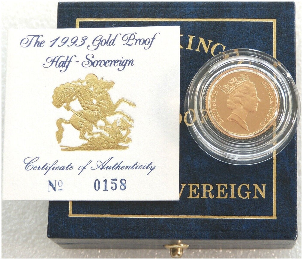 1993 St George and the Dragon Half Sovereign Gold Proof Coin Box Coa