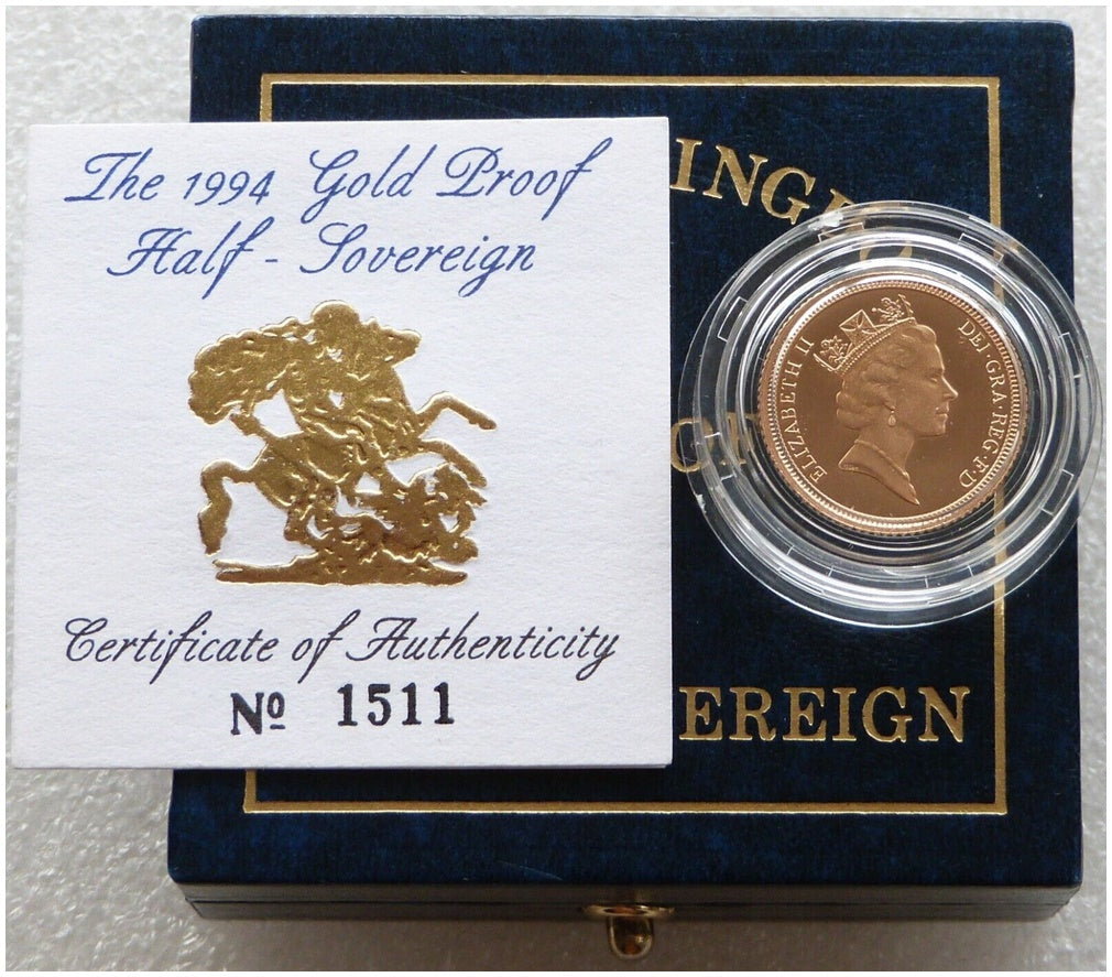 1994 St George and the Dragon Half Sovereign Gold Proof Coin Box Coa