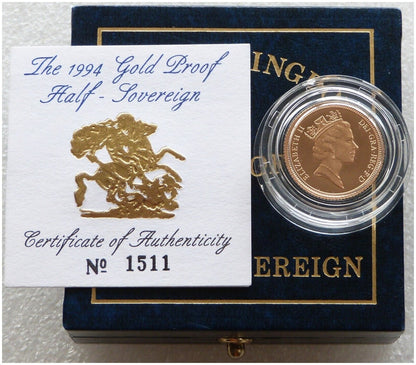 1994 St George and the Dragon Half Sovereign Gold Proof Coin Box Coa