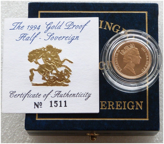 1994 St George and the Dragon Half Sovereign Gold Proof Coin Box Coa