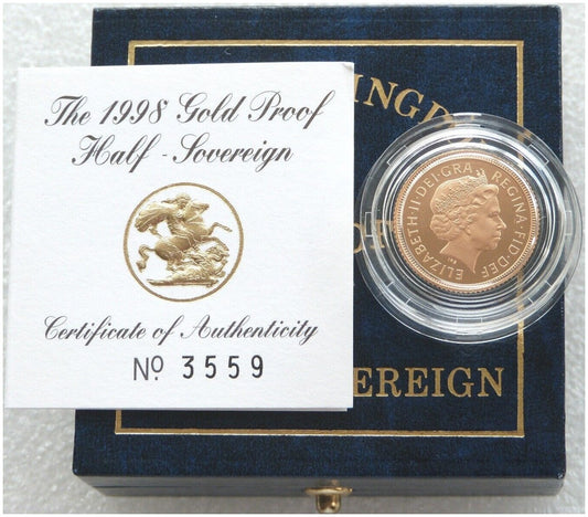 1998 St George and the Dragon Half Sovereign Gold Proof Coin Box Coa