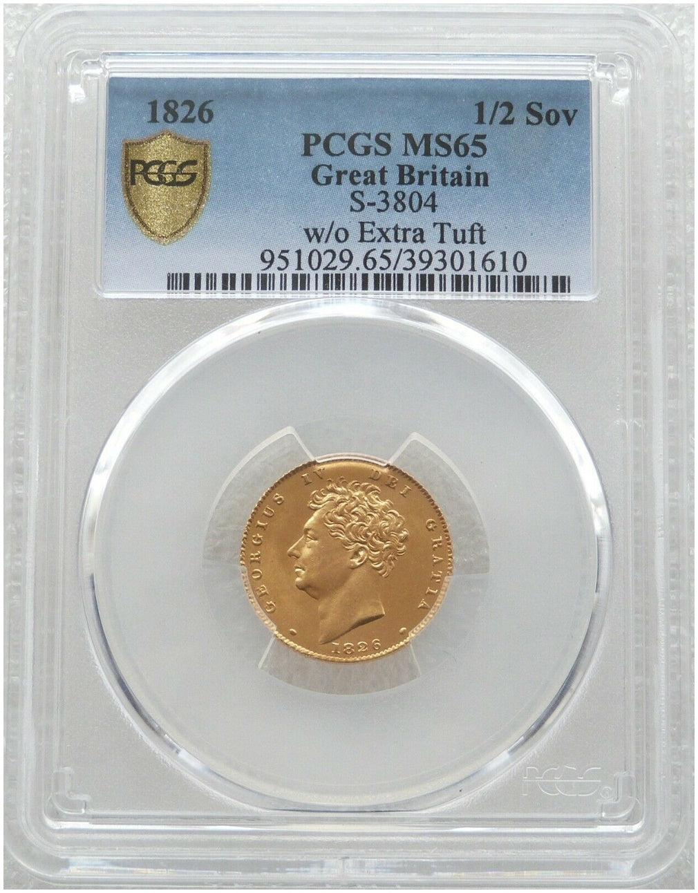 1826 George IV Bare Head Royal Arms Half Sovereign Gold Coin PCGS MS65