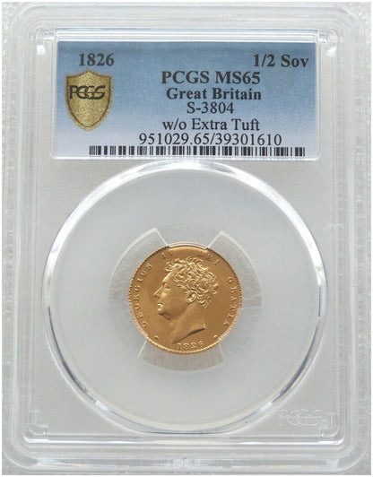 1826 George IV Bare Head Royal Arms Half Sovereign Gold Coin PCGS MS65