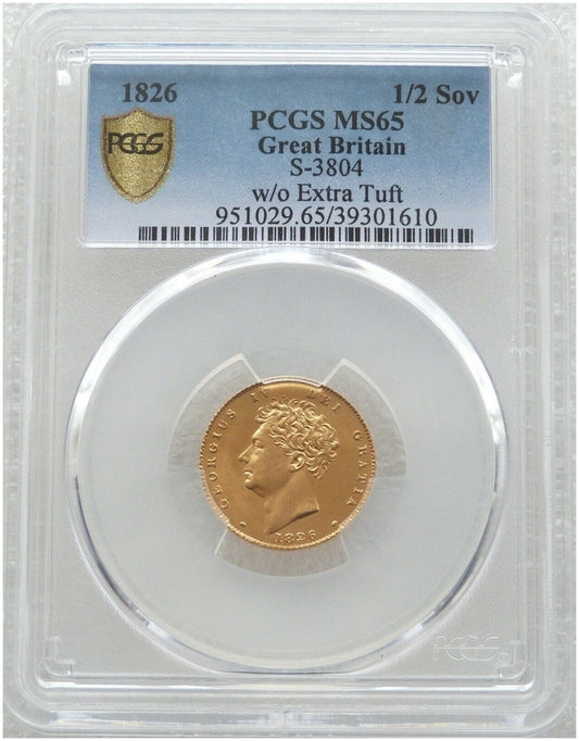 1826 George IV Bare Head Royal Arms Half Sovereign Gold Coin PCGS MS65
