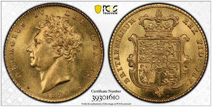 1826 George IV Bare Head Royal Arms Half Sovereign Gold Coin PCGS MS65