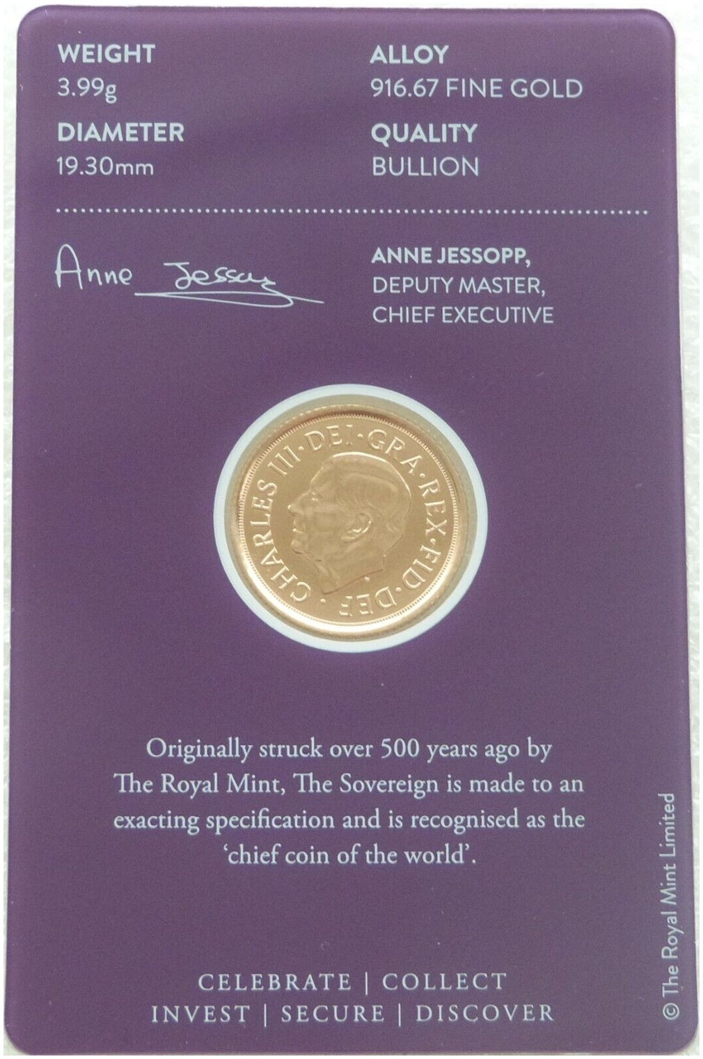 2022 Memorial Half Sovereign Gold Coin Mint Card