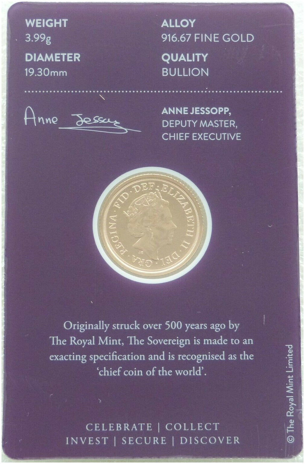 2022 Platinum Jubilee Half Sovereign Gold Coin Mint Card