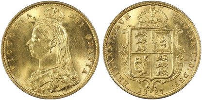 1887 Victoria Shield Half Sovereign Gold Coin PCGS MS65+