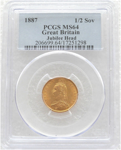 1887 Victoria Shield Half Sovereign Gold Coin PCGS MS64