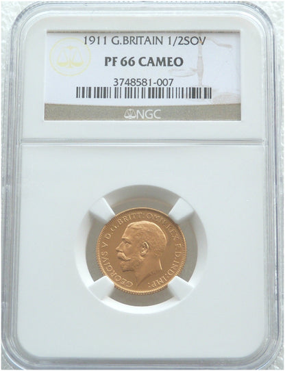 1911 George V Coronation Half Sovereign Gold Proof Coin NGC PF66 Cameo
