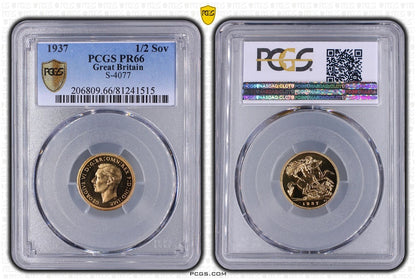 1937 George VI Coronation Half Sovereign Gold Proof Coin PCGS PR66