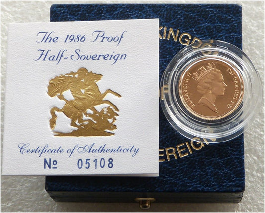 1986 St George and the Dragon Half Sovereign Gold Proof Coin Box Coa